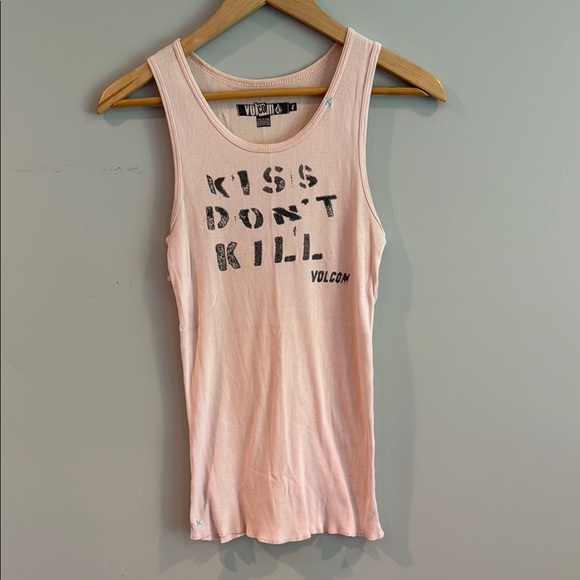 Volcom | Light Pink Sleeveless Top “Kiss Don’t Kill” - Picture 1 of 8